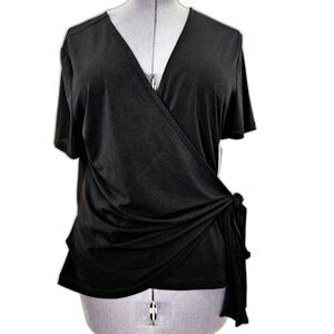 NWT THE LIMITED V-Neck Wrap Blouse Womens XL Black Stretchy Reversible Shirt $69